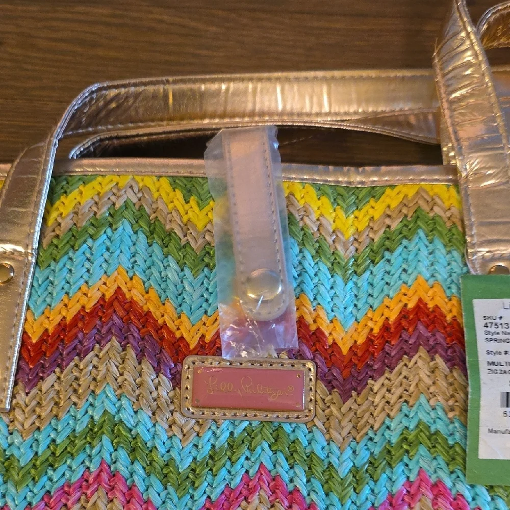 Lilly Pulitzer Multicolor Spring Fling Straw Chevron Tote. NEW - Picture 11 of 11